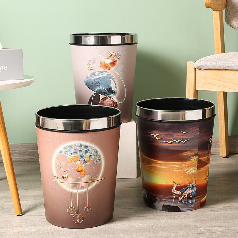 速发高颜值新中式家厕客厅垃圾桶卧室篓房大号用所卫生间无盖纸厨