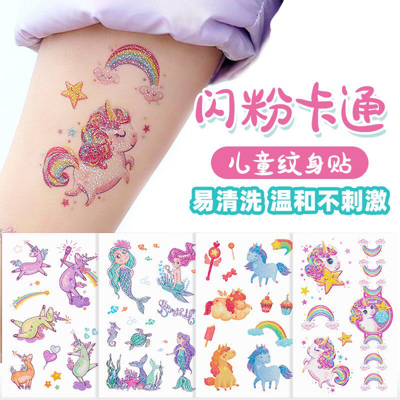 速发闪粉纹身贴转印贴纸纹身贴儿童指甲贴纸孩水印防水水贴透明
