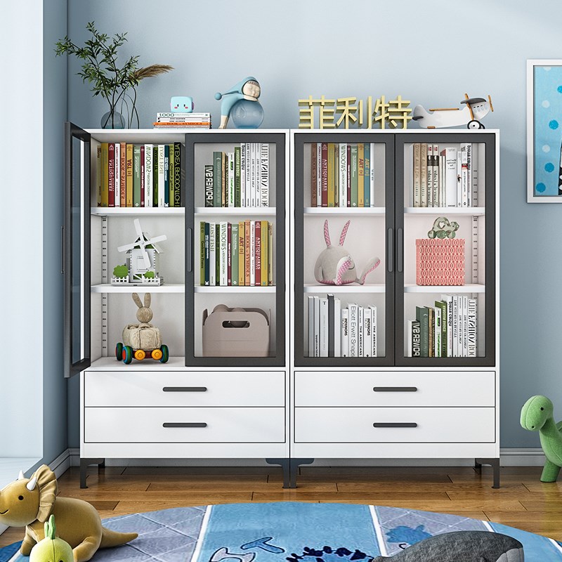 速发菲柜特儿屉书柜储物利防尘玻璃门玩具收纳柜落地带抽童书架置