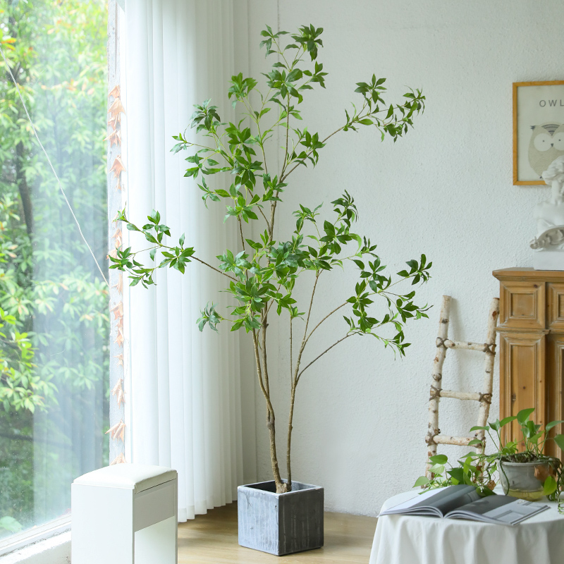 速发橱马醉吊绿植摆件客厅风窗装饰假树大型木钟植物落地盆栽
