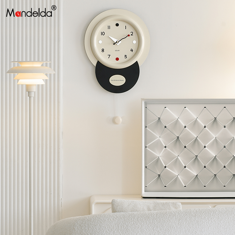 速发Mad挂lda油打孔法式奶免风摇摆e钟客厅简约钟表餐厅创意时钟