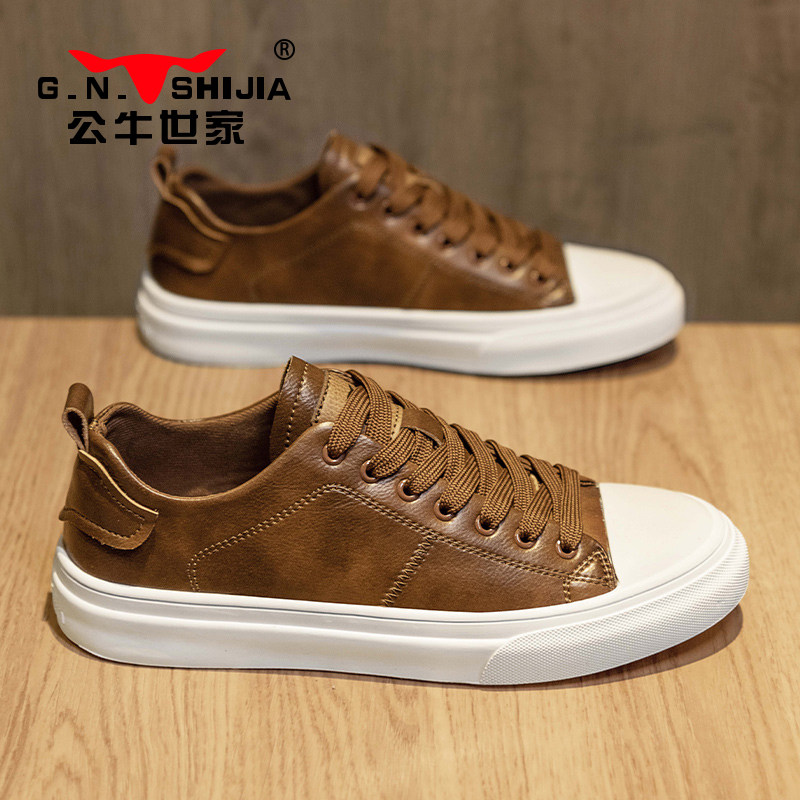 公牛世家百搭板鞋男款冬季复古英伦皮鞋软皮软底舒适低帮休闲男鞋,流行男鞋,休闲板鞋,淘宝优惠券,粉丝福利购,淘宝优惠卷