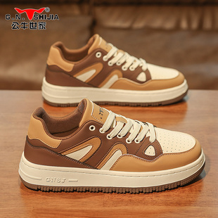 公牛世家aj男鞋冬季米棕色厚底潮牌板鞋青少年空军一号运动休闲鞋