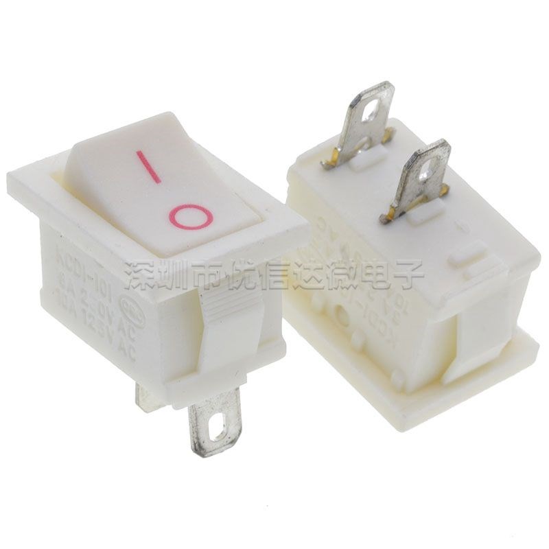 船型开关KCD1-101 船形 全白色 6A 250V 21x15mm 翘板开关二脚2档