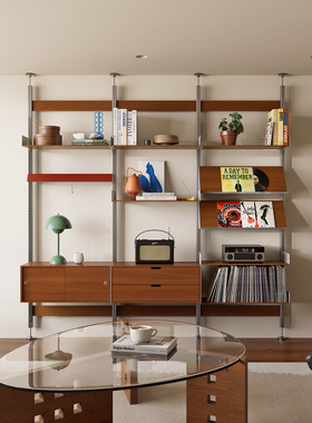 TOYA顶天立地中古风背景墙书架多功能铝型材隔断收纳架落地置物架