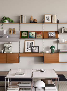 TOYA墙上置物架中古风洞洞板轨道书架挂墙柜子系统多层定制展示架