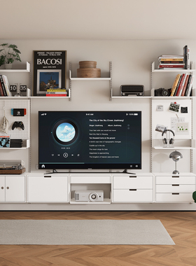 TOYA客厅墙面悬浮置物架开放式电视墙背景收纳柜多层隔板组合书架