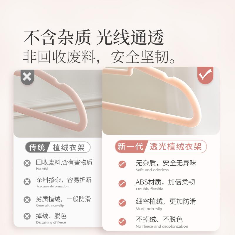 50支植绒衣架家用挂衣无痕防肩角衣柜收纳整理师防滑晾衣撑子