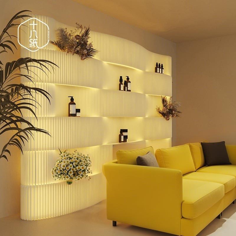 十八纸屏风隔断背景展示墙发光隔断装饰置物架陈列服装店直播展厅