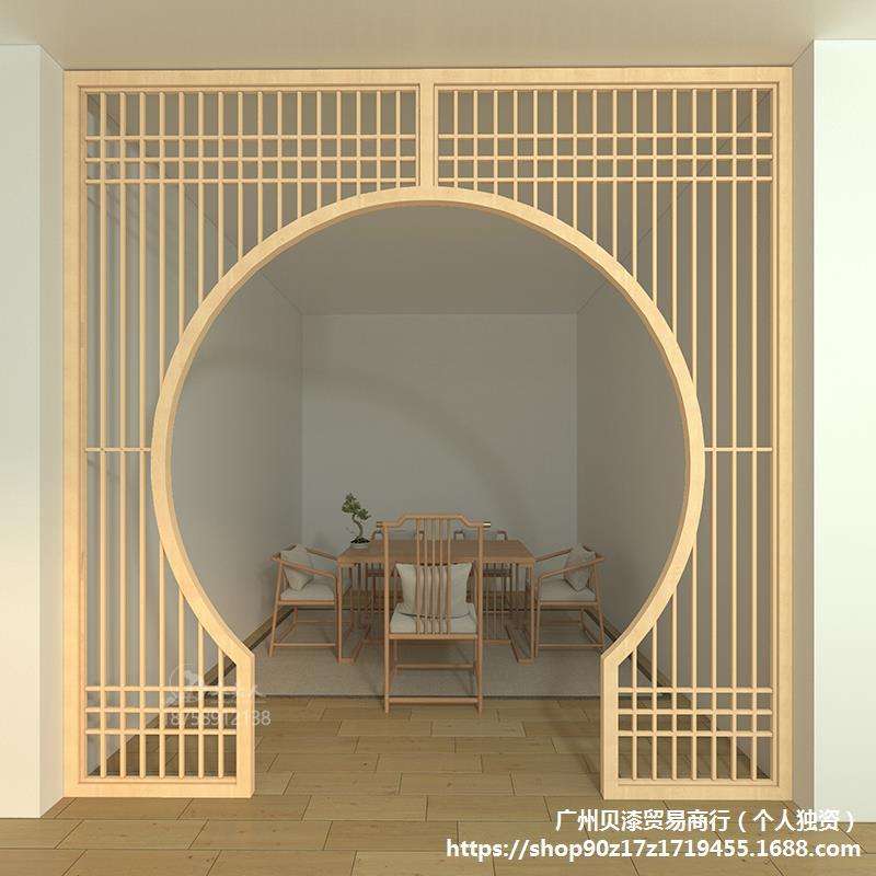 东阳木雕仿古月洞门中式实木花格客厅隔断博古架玄关月亮门拱门
