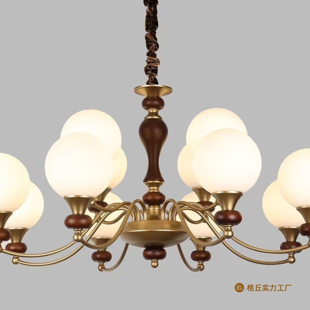 中古古风客厅吊灯法式南洋复古卧室魔豆复古风餐厅美式胡桃木灯具