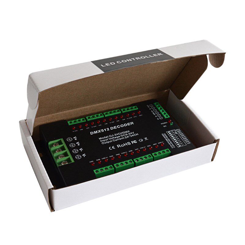 厂家直销24CH通道 dmx512解码控制器led 彩色RGB灯带控制器带拔码