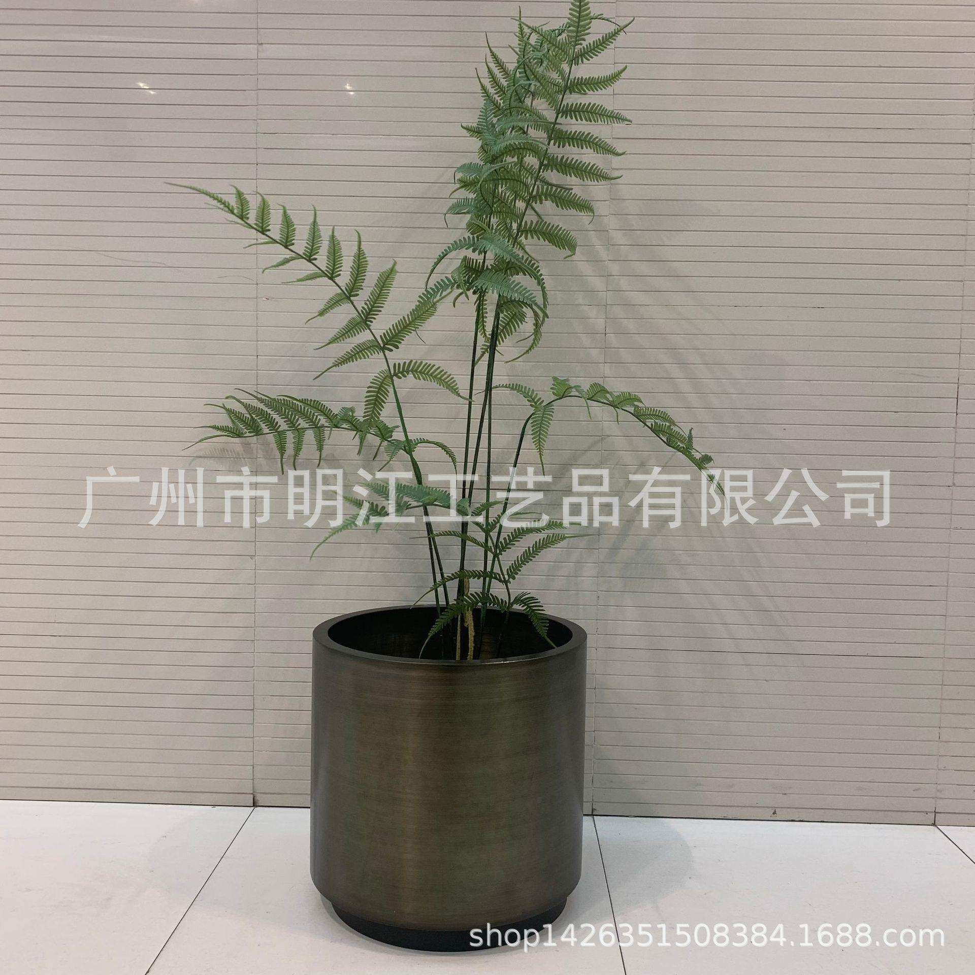 轻奢不锈钢创意花架圆形花盆室内室外装饰品样板房酒店摆件圆桶圆