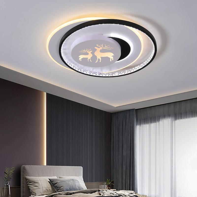led新款卧室灯l网红卧室吸顶灯具简约现代间小鹿温馨大气圆形方形