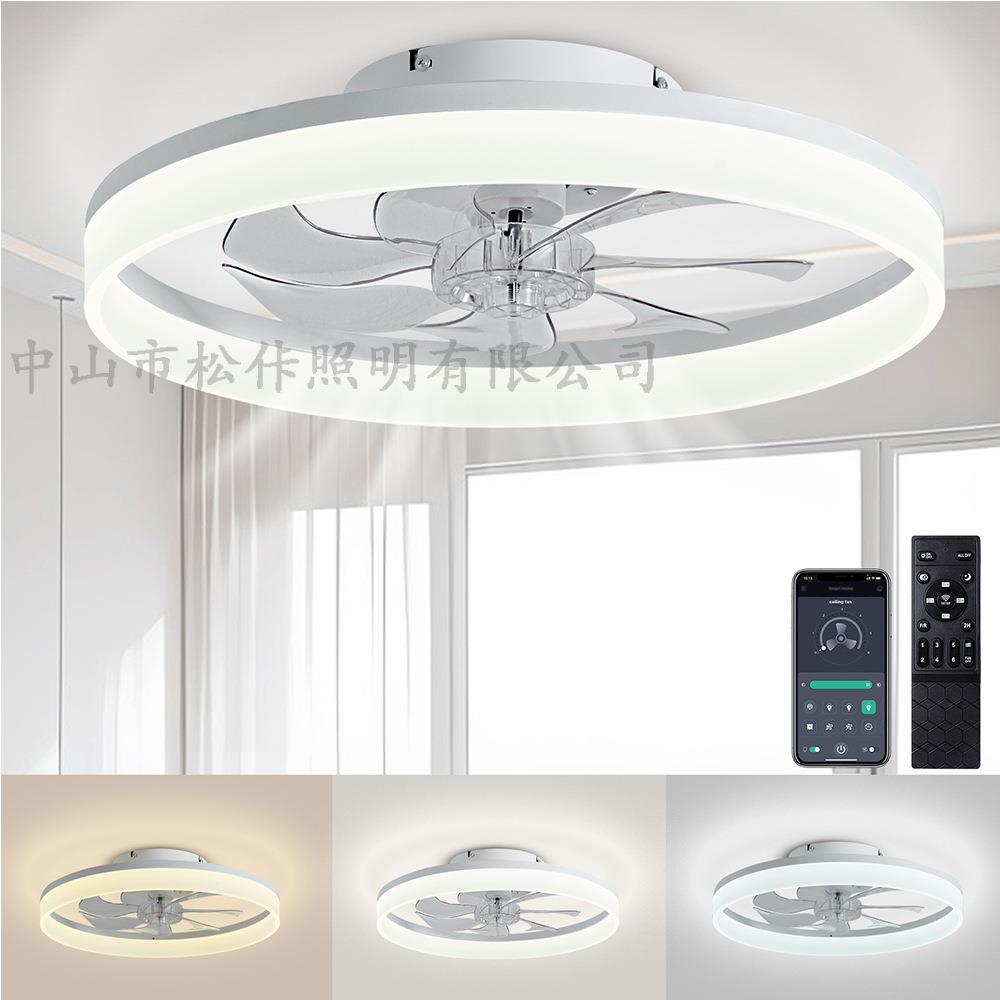 跨境风扇灯亚马逊热销42寸5叶吸顶风扇灯三色无极调光遥控APP控制