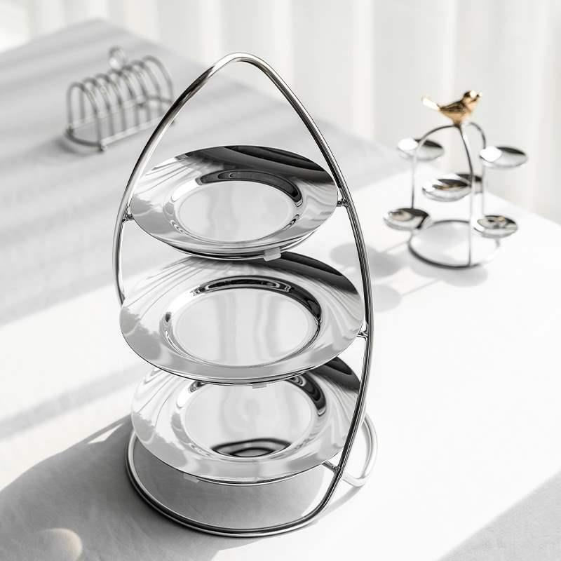 北欧不锈钢蛋糕展示架下午茶水果点心盘轻奢三层甜品架样板房摆件