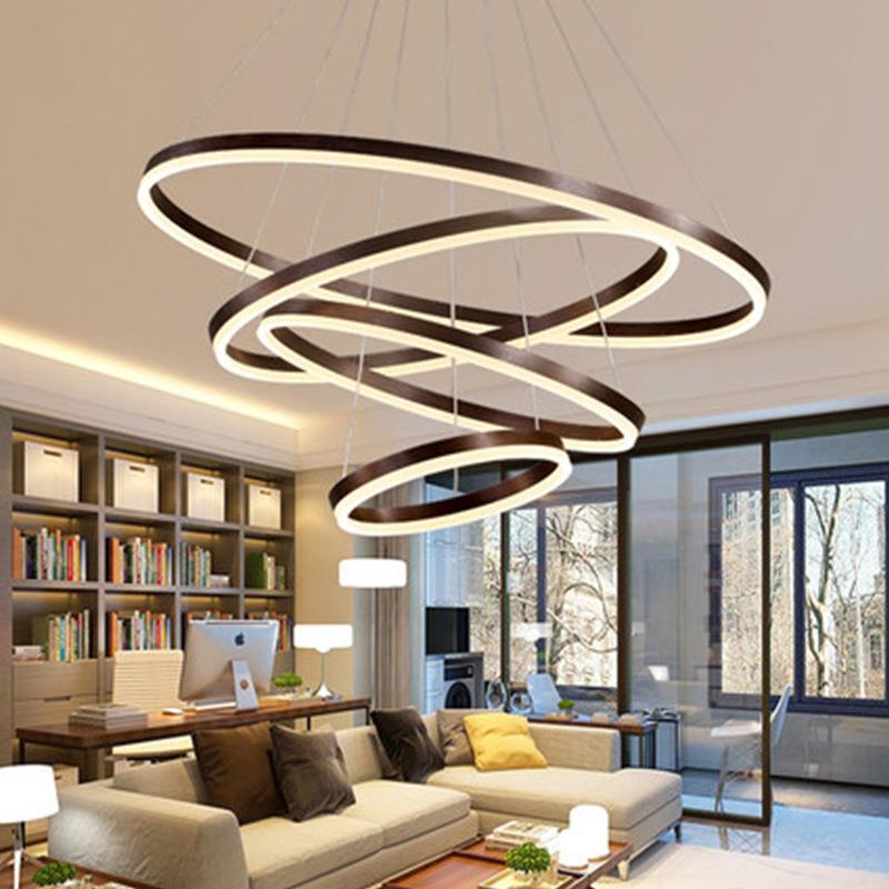 客厅吊灯简约现代复式楼样板房挑高大灯轻奢圆环圈圈吊线餐厅灯具