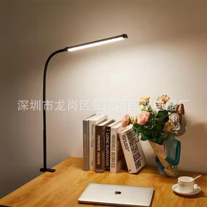 热销LED护眼台灯长臂美甲纹绣书房阅读工作桌面调光调色夹子灯