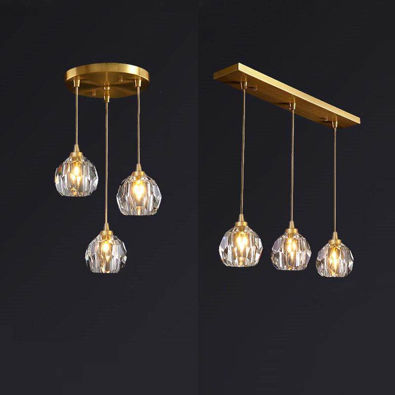 轻奢餐厅led吊灯三头现代简约水晶极简创意个性灯小全铜饭厅北欧