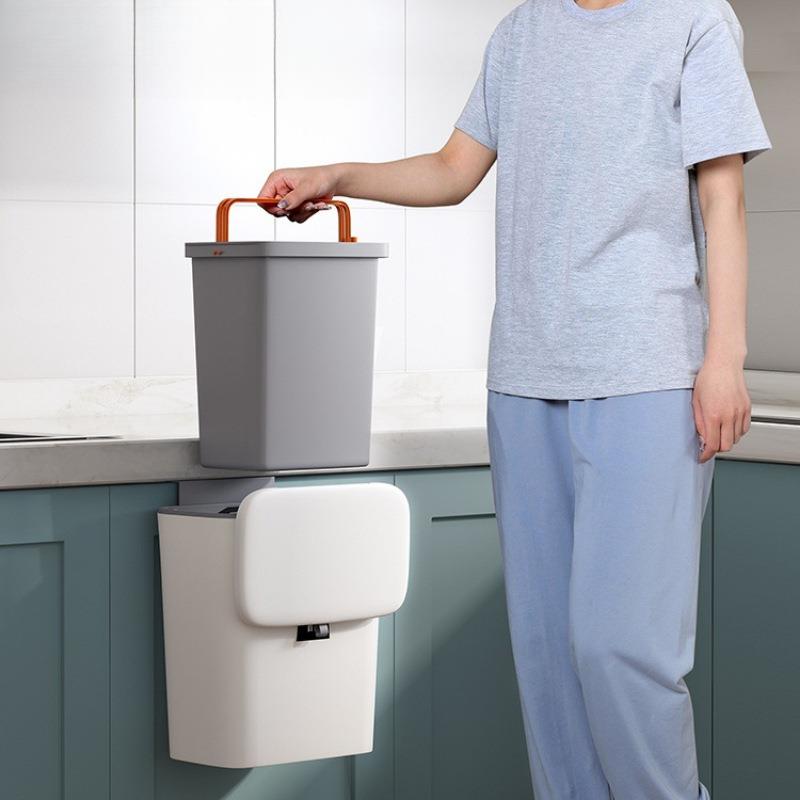 厨房垃圾桶带盖家用橱柜门壁挂厕所卫生间客厅纸篓厨余挂式收纳筒