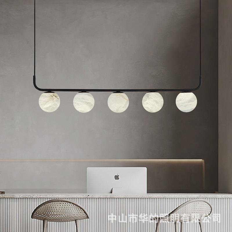 后现代简约天然云石吊灯轻奢全铜厨房岛台吧台餐厅茶室一字长条灯