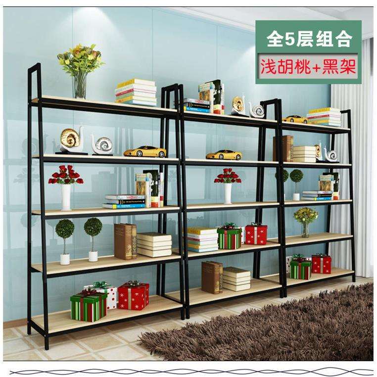 简易创意新款钢木书架 落地式展示架 收纳储物架货架立式展柜