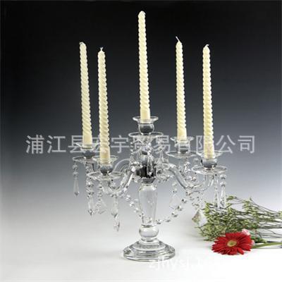 欧式奢华餐桌五头水晶烛台 玻璃婚庆拆卸烛台样板间装饰水晶现货