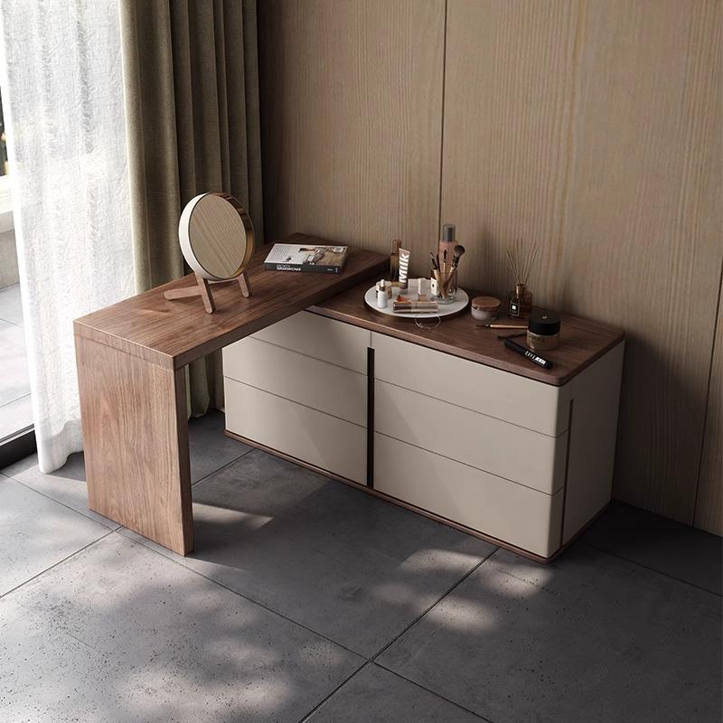 极简马鞍皮梳妆台现代家用小户型多功能实木六斗柜轻奢卧室床尾柜