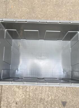 塑胶箱带盖周转箱东莞 灰色塑料箱 连盖斜插式物流箱大号加厚