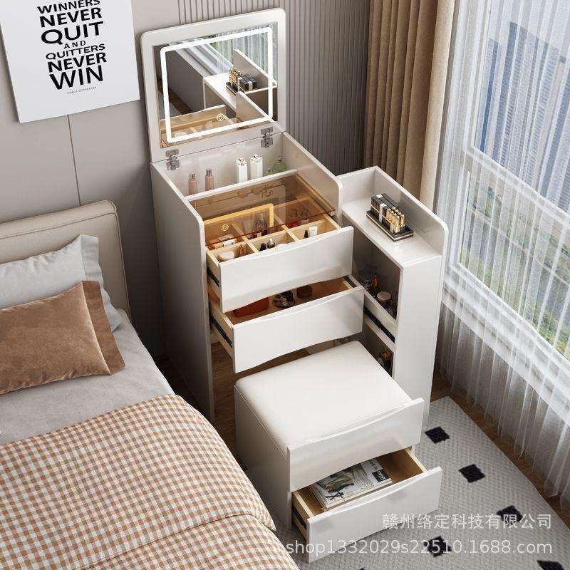 梳妆台卧室现代简约可翻盖床边小户型网红化妆桌床头柜收纳柜一体