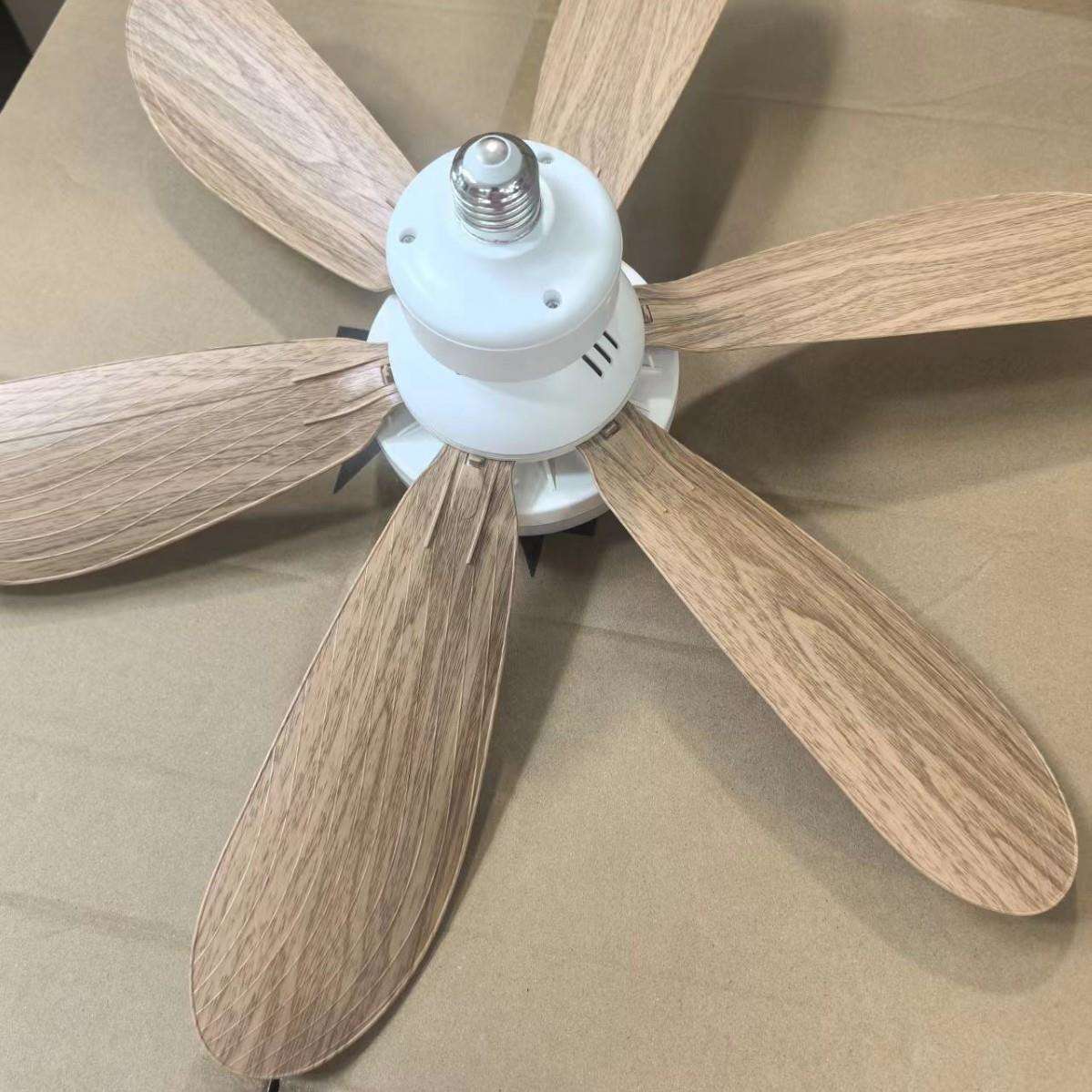 木纹6叶风扇球泡灯420mm螺口吸顶 30W遥控三色风扇灯花型风扇灯