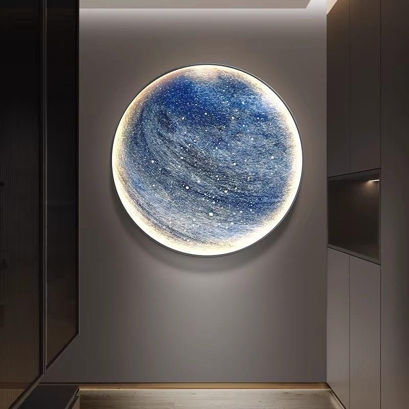 优品地球圆形挂画现代简约氛围灯画酒店I走廊装饰画宇宙星空墙壁.