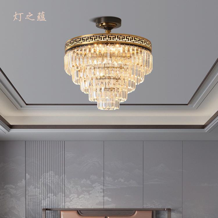 灯之蕴全铜新中式水晶吸顶灯卧室圆形餐厅灯现代门厅灯过道吊灯具