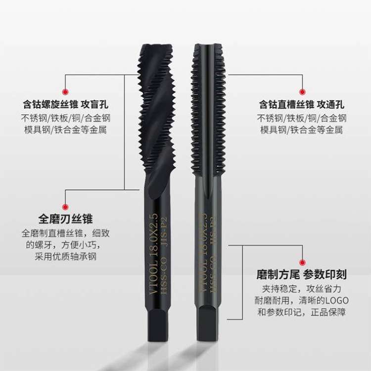 含钴丝攻钻头机用螺旋先端丝锥不锈钢专用全磨公制M2.0~~M20