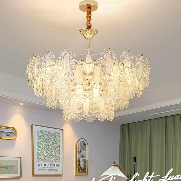 法式吊灯后现代轻奢珍珠水晶2023年新款客厅卧室餐厅奶油风灯具