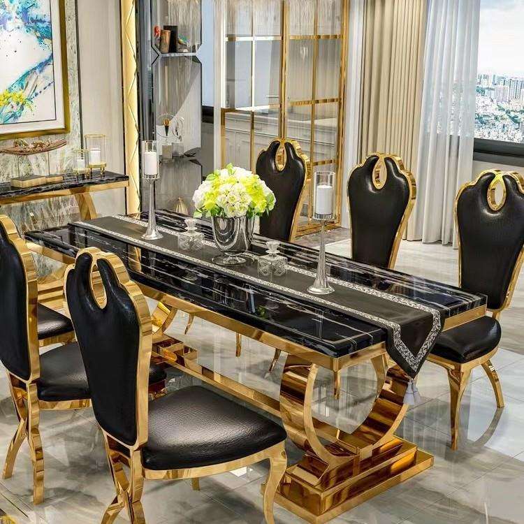 轻奢大理石组合餐桌现代简约港式餐桌椅客厅长方形家用饭桌子