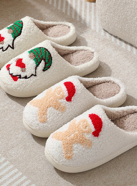 Christmas slippers warm shoes for women圣诞拖鞋女室内保暖鞋