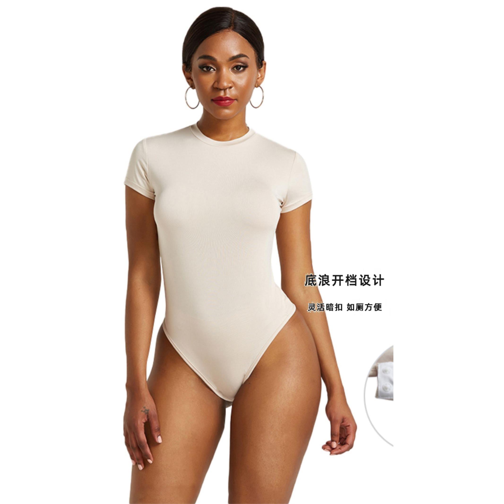 欧美性感开档紧身连体衣 夏季女士外穿纯色短袖t恤women bodysuit