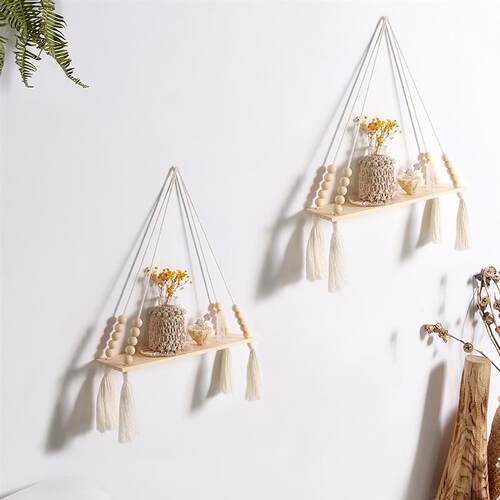 Macrame Wall Hanging Shelf Tassel Wood Decor Woven Wall Hang