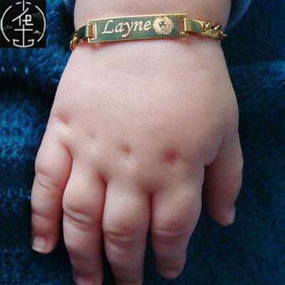 Personalize Baby Name Bracelet Figaro Chain Smooth Bangle L