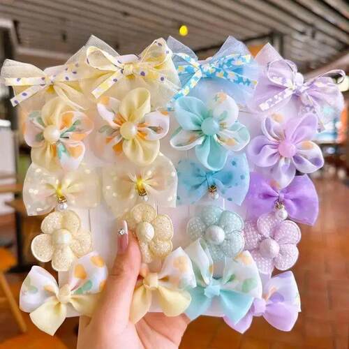 10Pcs/Set Cute Bows Baby Hairclips Lace Flower Children Girl