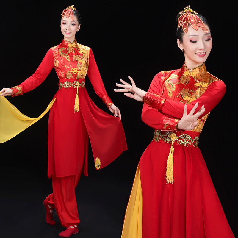 速发秧队服演出服成人2024新款打鼓服装子舞套扇腰鼓歌民族舞蹈服