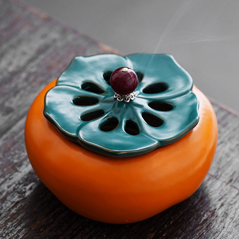 速发柿子环香炉柿柿如意家用室内沉香艾草檀塔薰炉香香件桌摆茶陶