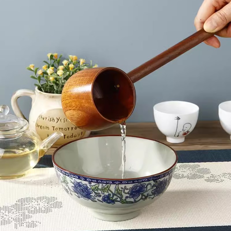 速发木水勺酸枣木长浇水瓢厨房舀水舀外柄花茶道煮茶手工木水户复