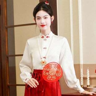速发式配服面裙的上衣长袖新中搭对襟立领衬衣国风装改良汉马秋