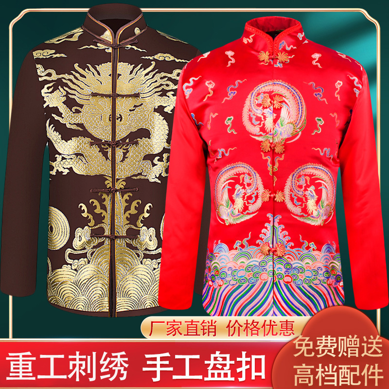 速发寿衣男全套老人冲喜寿衣年轻人舒殡唐装咖龙适葬用品