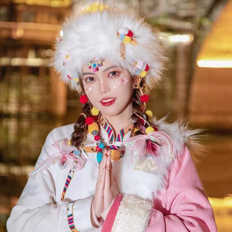 速发藏族头饰藏式毛球发绳彩色古风汉服流苏发夹对夹配饰挂件云南