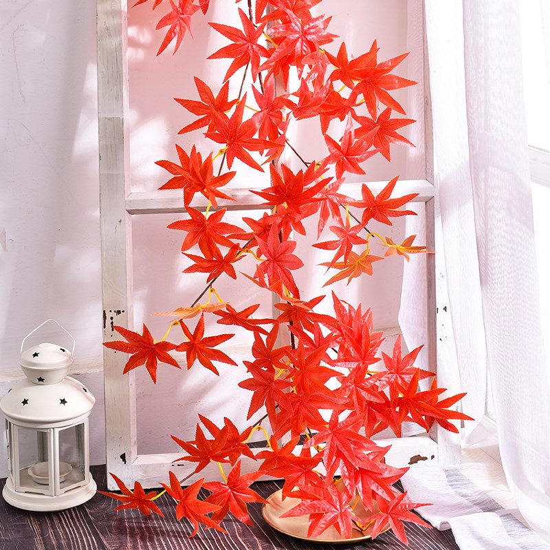 速发红枫叶藤条塑料花藤树叶子装饰藤蔓假花格栅吊顶植物管道缠绕
