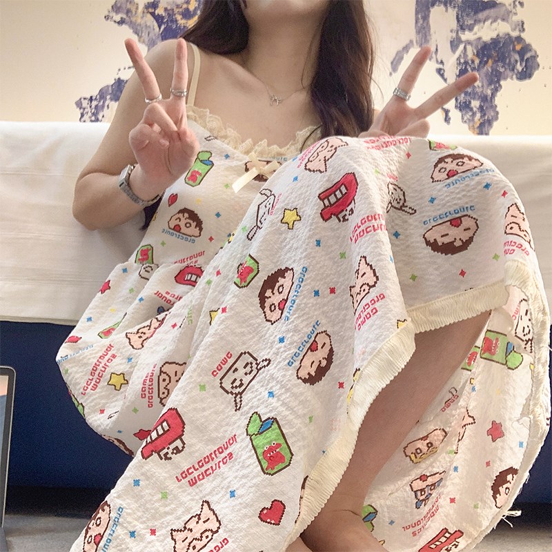 速发睡裙款夏天甜松带胸垫吊带睡衣夏季士可爱宽美家居服春秋