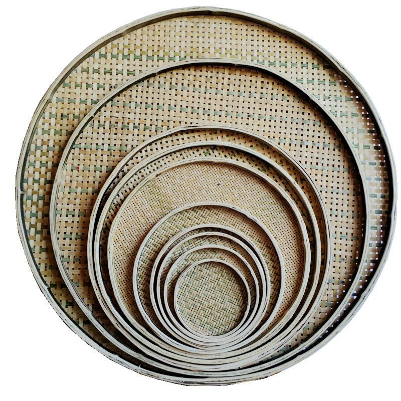 速发竹编米筛小竹筛子家用粗孔细孔圆簸箕绘画晾晒装饰竹制品竹匾